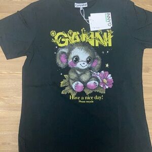 Ganni Coquette Fluffy Creature Daisy Graphic Tee Black designers cotton T-shirt